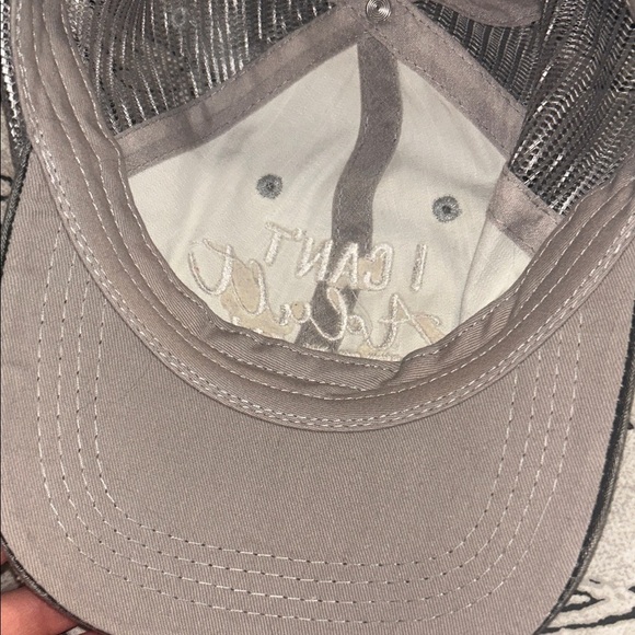 Gray Distressed mesh back Trucker Hat with Embroidery - Picture 2 of 4